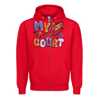 Red my heart is on that court Zipper Hoodie - MaliasSmallBusiness