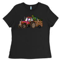 Black Christmas Farm Tractor Ladies Tee - RanaPortraitStore