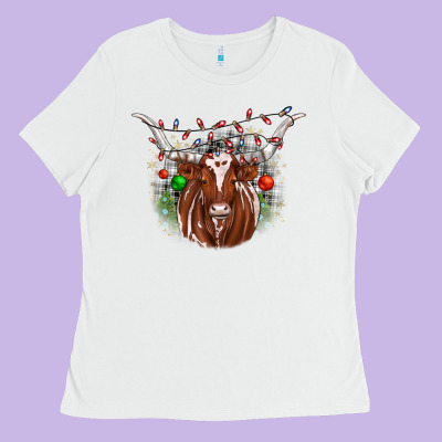 Christmas  Texas Longhorn Ladies Tee Designed By Jahusdesignshop