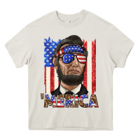 Cream merica with lincoln Heavy Core Tee - texasbilliewilder