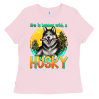 Bubblegum Pink life is better with a husky Ladies Tee - texasbilliewilder