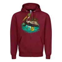Burgundy fishing pelican camp Zipper Hoodie - NancyCooperArtShop