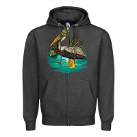 Charcoal Heather fishing pelican camp Zipper Hoodie - NancyCooperArtShop