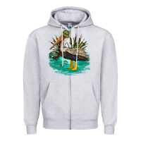 Heather Grey fishing pelican camp Zipper Hoodie - NancyCooperArtShop