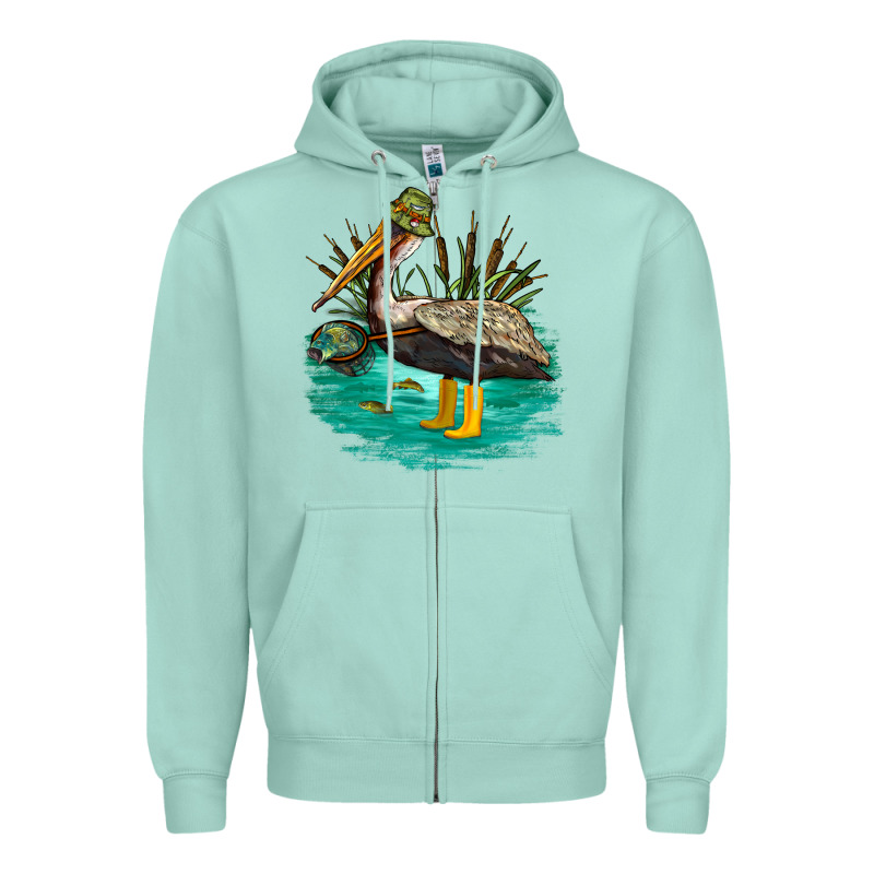 Fishing Pelican Camp Zipper Hoodie by NancyCooperArtShop | Teevron