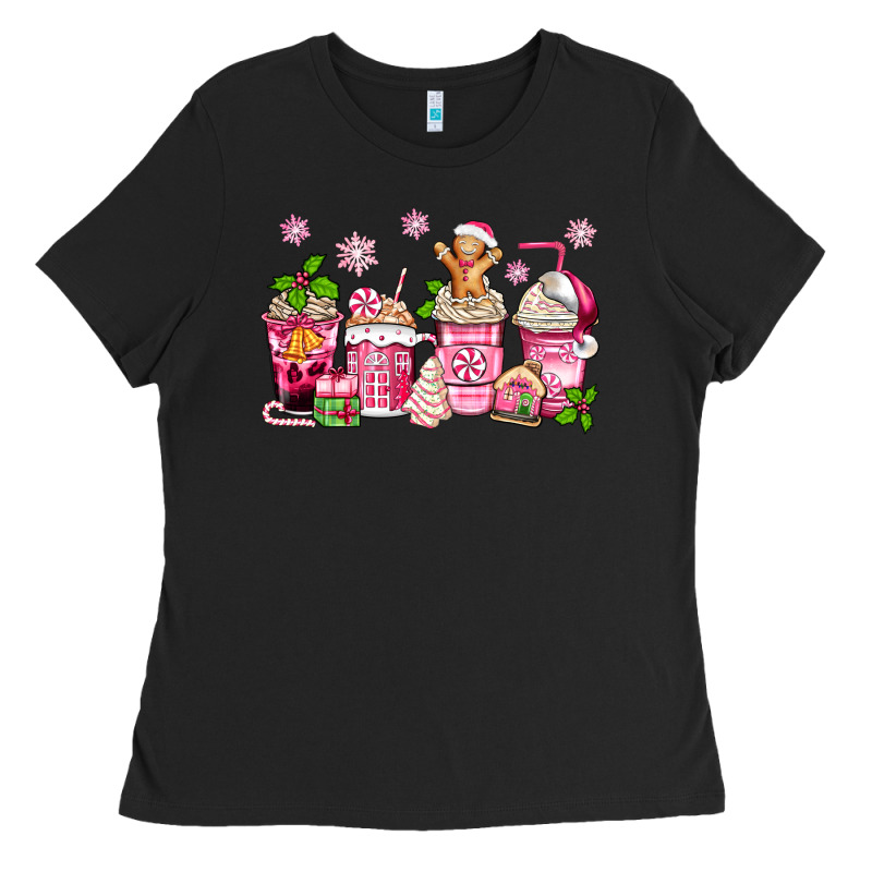 Pink Christmas Coffee Cups Ladies Tee by Zillion Design Studio | Teevron