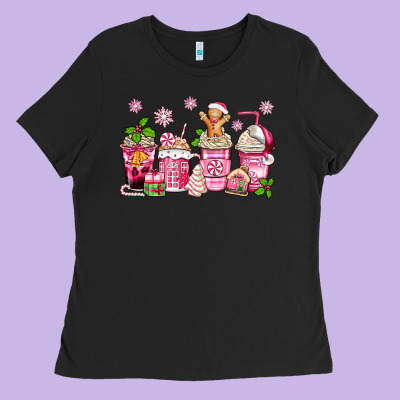 Pink Christmas Coffee Cups Ladies Tee Designed By Zillion Design Studio
