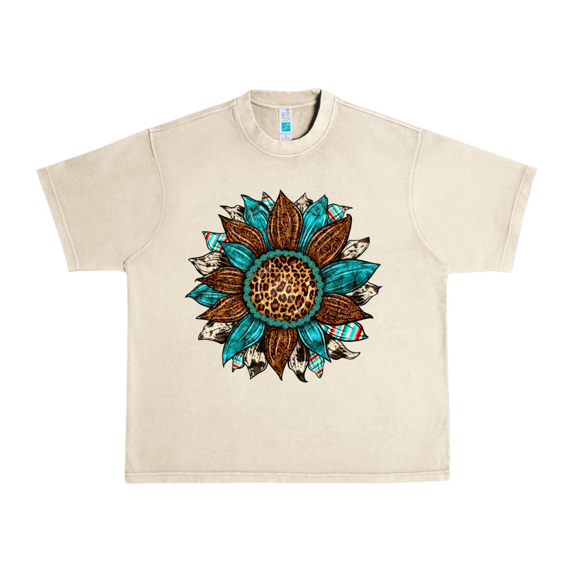 Gemstone Cowhide Leopard Turquoise Sunflower Urban Heavy Tee by Artiststas | Teevron