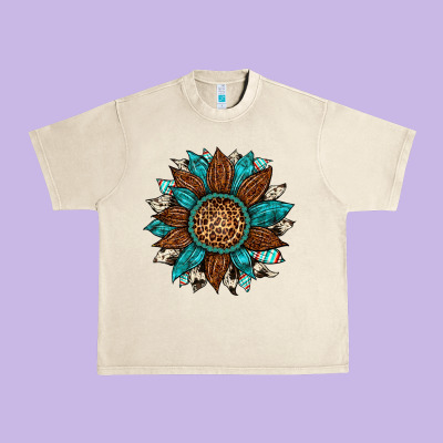 Gemstone Cowhide Leopard Turquoise Sunflower Urban Heavy Tee Designed By Artiststas