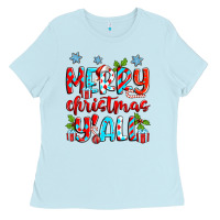 Baby Blue merry christmas y'all Ladies Tee - Zillion Design Studio