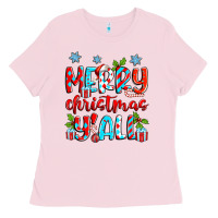 Bubblegum Pink merry christmas y'all Ladies Tee - Zillion Design Studio