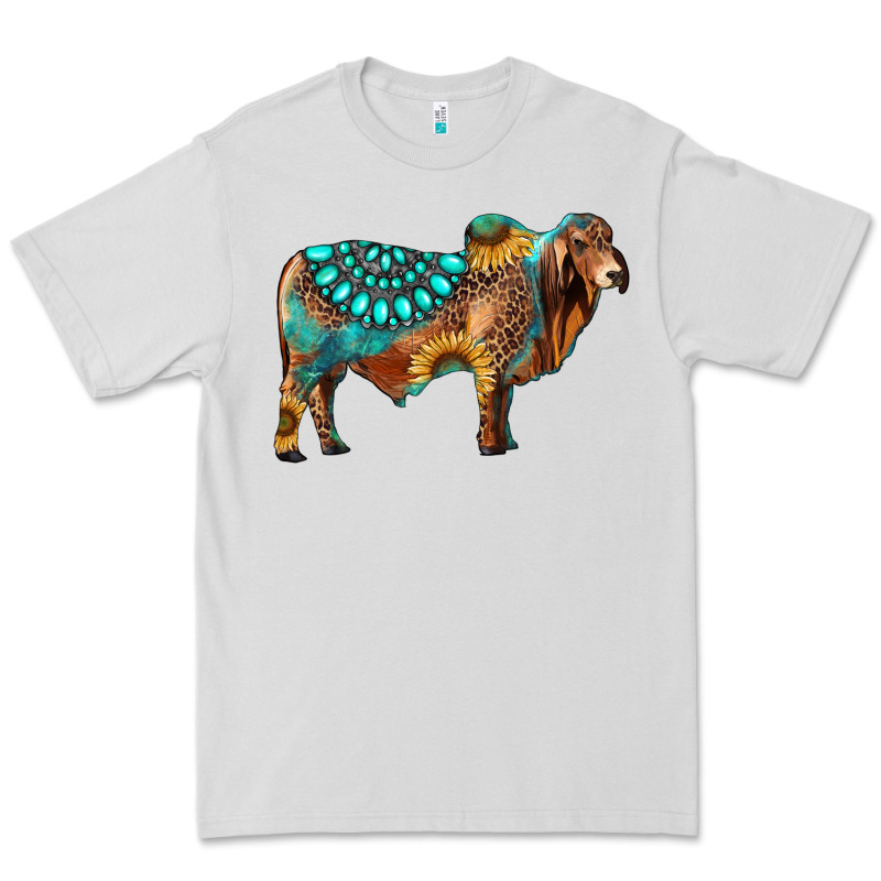 Brahman Bull Gemstone Turquoise And Sunflower Premium Tee by RanaPortraitStore | Teevron
