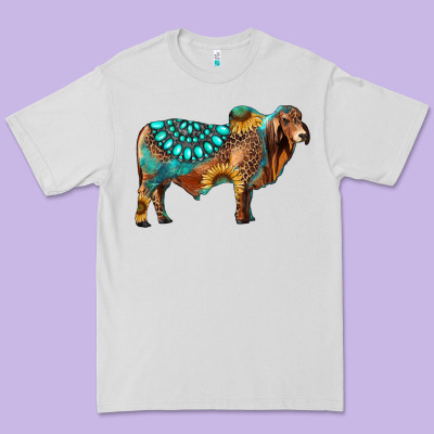 Brahman Bull Gemstone Turquoise And Sunflower Premium Tee Designed By Ranaportraitstore