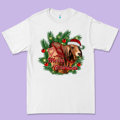 Merry Christmas Brahman Bull Premium Tee Designed By Ranaportraitstore