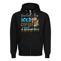 Black fueled by iced coffee and anxiety Zipper Hoodie - NancyCooperArtShop