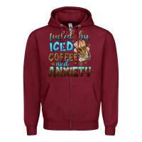 Burgundy fueled by iced coffee and anxiety Zipper Hoodie - NancyCooperArtShop