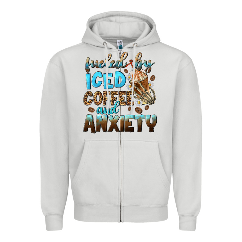 Fueled By Iced Coffee And Anxiety Zipper Hoodie by NancyCooperArtShop | Teevron
