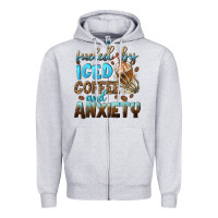 Heather Grey fueled by iced coffee and anxiety Zipper Hoodie - NancyCooperArtShop