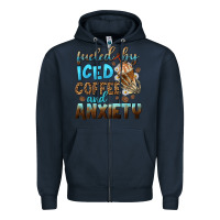 Navy fueled by iced coffee and anxiety Zipper Hoodie - NancyCooperArtShop