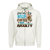 Oatmeal Heather fueled by iced coffee and anxiety Zipper Hoodie - NancyCooperArtShop