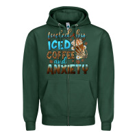 Sports Green fueled by iced coffee and anxiety Zipper Hoodie - NancyCooperArtShop