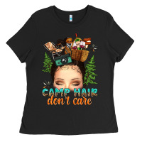 Black messy bun camp hair dont care Ladies Tee - texasbilliewilder