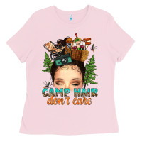Bubblegum Pink messy bun camp hair dont care Ladies Tee - texasbilliewilder