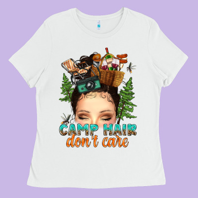 Ladies Tee messy bun camp hair dont care