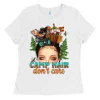 White messy bun camp hair dont care Ladies Tee - texasbilliewilder