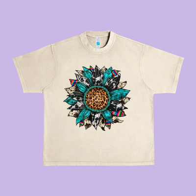 Cowhide Leopard Serape Gemstone  Sunflower Urban Heavy Tee Designed By Artiststas