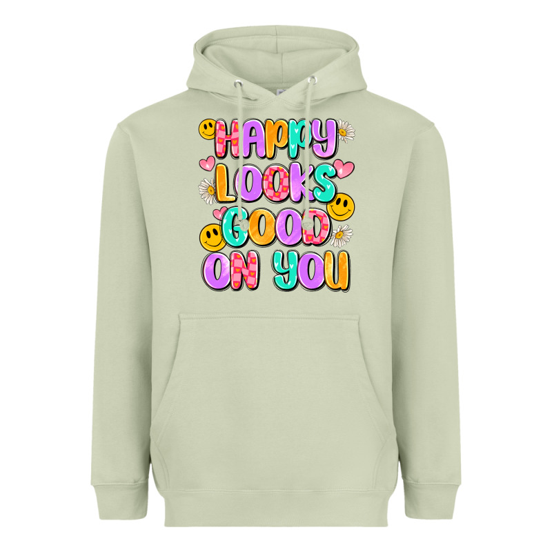 Happy Looks Good On You Heavyweight Hoodie by Artiststas | Teevron