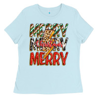 Baby Blue merry christmas lightning bolt Ladies Tee - Zillion Design Studio