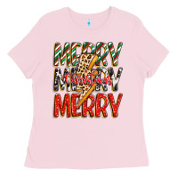Bubblegum Pink merry christmas lightning bolt Ladies Tee - Zillion Design Studio