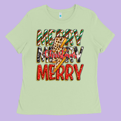 Merry Christmas Lightning Bolt Ladies Tee Designed By Zillion Design Studio