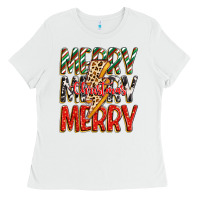 White merry christmas lightning bolt Ladies Tee - Zillion Design Studio
