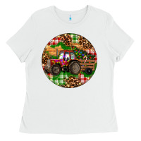 White Christmas Farm Red Tractor Ladies Tee - RanaPortraitStore