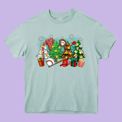 Christmas Trees With Baseball Heavy Core Tee Designed By Zillion Design Studio