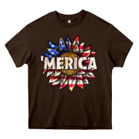 Chocolate Brown merica with sunflower Heavy Core Tee - texasbilliewilder