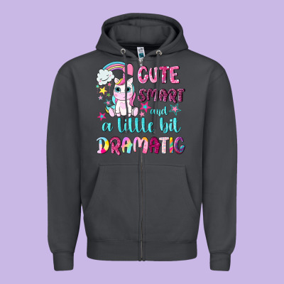 Cute Smart And A Little Bit Dramatic With Unicorn Zipper Hoodie Designed By Nancycooperartshop