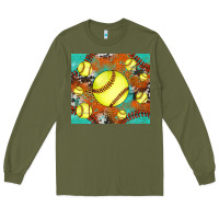 Army Green softball cowhide turquoise glitter tumbler Long Sleeve Tee - Jasminsmagicworld