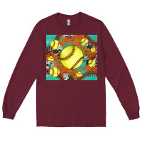 Burgundy softball cowhide turquoise glitter tumbler Long Sleeve Tee - Jasminsmagicworld