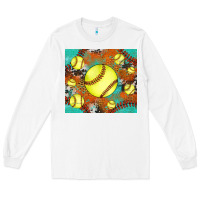 White softball cowhide turquoise glitter tumbler Long Sleeve Tee - Jasminsmagicworld