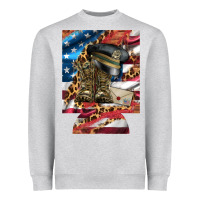 Heather Grey usa flag and leopard with boots 12 oz regular can cooler Heavyweight Sweatshirt - Artiststas
