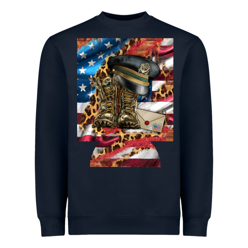 Usa Flag And Leopard With Boots 12 Oz Regular Can Cooler Heavyweight Sweatshirt by Artiststas | Teevron