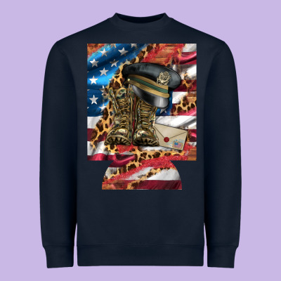 Usa Flag And Leopard With Boots 12 Oz Regular Can Cooler Heavyweight Sweatshirt Designed By Artiststas
