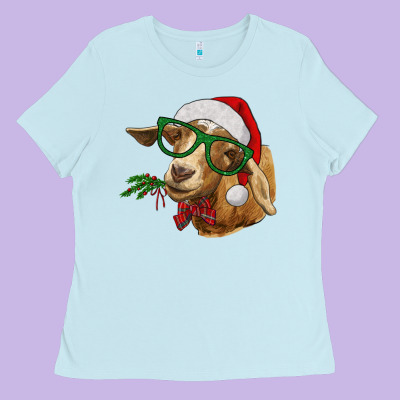 Ladies Tee Christmas Glasses Goat
