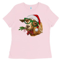 Bubblegum Pink Christmas Glasses Goat Ladies Tee - RanaPortraitStore