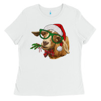 White Christmas Glasses Goat Ladies Tee - RanaPortraitStore