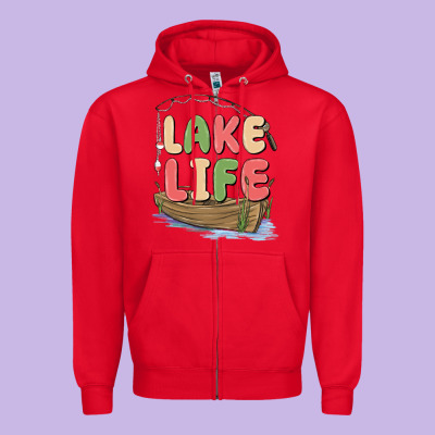 Lake Life Zipper Hoodie Designed By Maliassmallbusiness