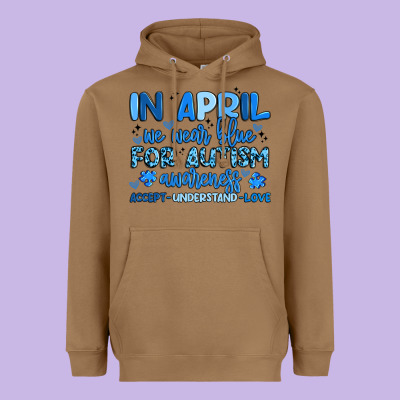 In April We Wear Blue For Autism Awareness Heavyweight Hoodie Designed By Artiststas
